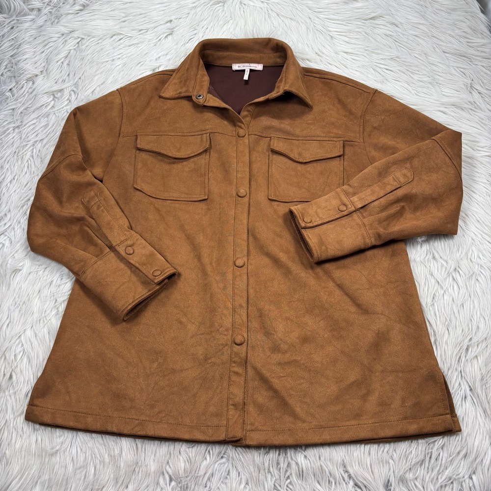 BCBGeneration Women's S Brown Tan Faux Suede Shacket Shirt Jacket Western Boho